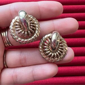 Round textured Gold Tone Clip On Earrings